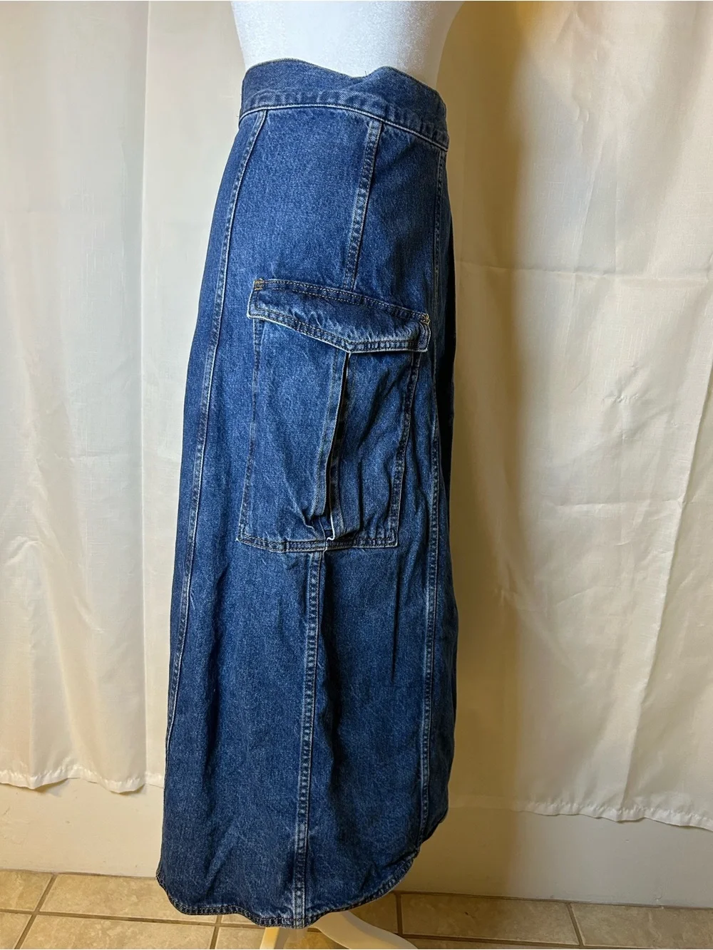 Zara Indigo Denim Maxi Skirt with Cargo Pocket